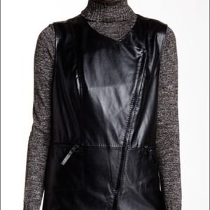Max Studio Faux Leather Black Zip Up Vest Dress Size Small